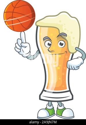 Cartoon Bier Glas mit der Holding basketball Charakter Stock Vektor