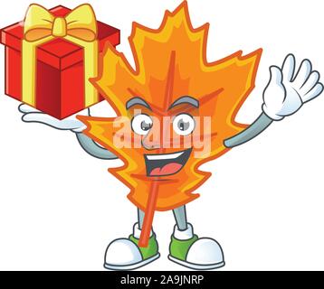 Schöne orange Blätter im Herbst mit Charakter bringen Geschenk Stock Vektor