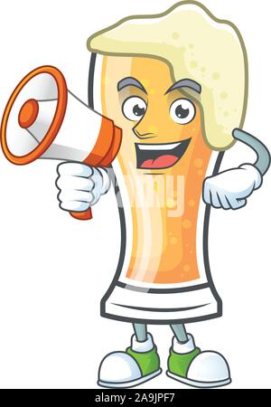 Cartoon Bier Glas mit dem mit Megaphon Charakter Stock Vektor