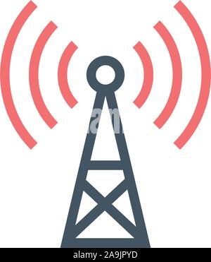 Sender Antenne Kommunikation Turm Symbol, Wlan von Handy verbindung. Handy Turm Symbol isoliert auf weißem Hintergrund Stock Vektor