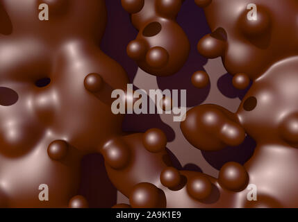 Zusammenfassung Hintergrund mit geschmolzener Schokolade oder Kakao Tropfen kochenden Stockfoto