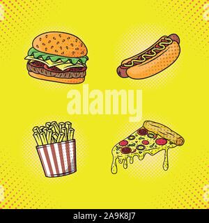 Lecker fast food Pop Art Stil Stock Vektor