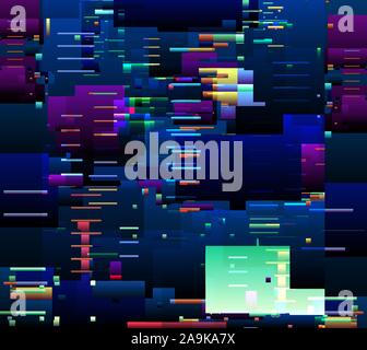 Abstrakte glitch Hintergrund mit bunten Pixel Fehler Linien und grafische Mängel Stock Vektor