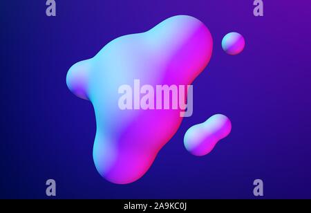 Abstrakten 3d Fluid metaball Form mit Kugeln Schleim in Bewegung und synthwave oder 80 s retrowave Stil Stock Vektor
