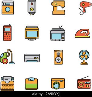 Paforo Icon Set: Sauber und einfach Home Appliance Symbole gesetzt Stock Vektor