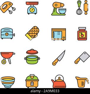 Paforo Icon Set: Sauber und einfach Küchenutensil Symbole gesetzt Stock Vektor