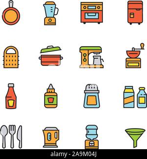 Paforo Icon Set: Sauber und einfach Küchenutensil Symbole gesetzt Stock Vektor