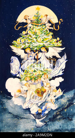 Ein phantasievoll geschmückten Weihnachtsbaum auf dunkelblauem Hintergrund Stockfoto