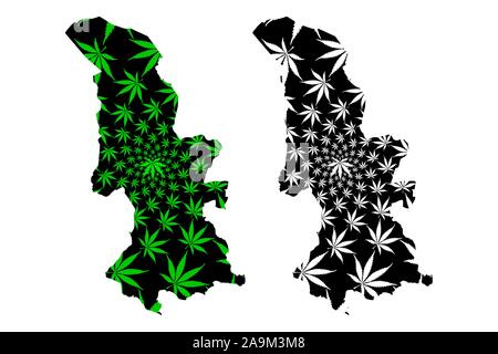 Kreuzfahrten (Vereinigtes Königreich, Wales, Cymru, Principal Gebieten von Wales) Karte cannabis Blatt grün und schwarz ausgelegt ist, Kreuzfahrten County Borough Karte aus ma Stock Vektor