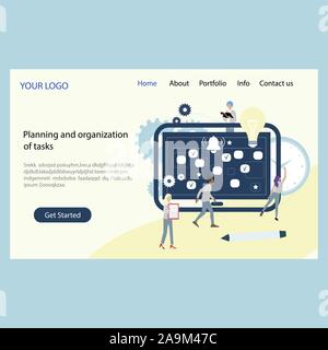 Planung und Organisation Aufgaben Startseite Unternehmen. Vektor plan Fahrplan, Aufgabe, Termin, Monat Auftragsbestand für Teamarbeit, Planung Organisation kom Stock Vektor