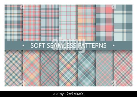 Karierte Muster nahtlose verzierten. Stellen Sie weichen Vektor Hintergrund. Fabric texture Collection. Stock Vektor