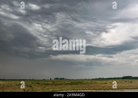 Gewitter mit dramatischen Darstellung über das flache, weite Land in der Nähe der Stadt Leiden, Holland Stockfoto