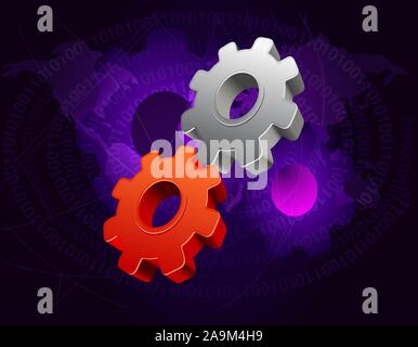 Verriegelt die Zahnräder Abbildung über abstrakten Hintergrund, Symbol für Macht oder Teamarbeit. Stock Vektor
