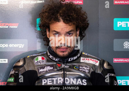 16. November 2019; Circuit Ricardo Tormo, Valencia, Spanien, Valencia MotoGP, qualifizierender Tag; Franco Morbidelli auf die Petronas Yamaha SRT-Team bereitet sich auf das Feld für die freie Praxis Credits: Pablo Guillen/Alamy leben Nachrichten Stockfoto