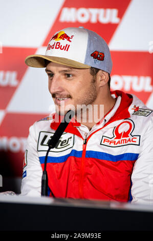 16. November 2019; Circuit Ricardo Tormo, Valencia, Spanien, Valencia MotoGP, qualifizierender Tag; Jack Miller der Der Pramac Racing MotoGP Team kümmern sich um die post Qualifying Pressekonferenz Credit: Pablo Guillen/Alamy leben Nachrichten Stockfoto