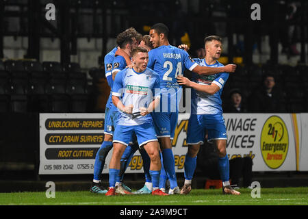 Nottingham, UK. 16. Nov 2019. Jack Hindle (7) von Barrow AFC feiert, nachdem er ein Ziel zu machen es 0-3 während der Vanarama nationalen Liga Match zwischen Notts County und Barrow am Meadow Lane, Nottingham am Samstag, den 16. November 2019. (Credit: Jon Hobley | MI Nachrichten) Editorial nur mit der Credit: MI Nachrichten & Sport/Alamy leben Nachrichten Stockfoto