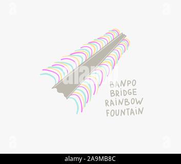 Banpo Bridge Regenbogen Brunnen in Seoul, Südkorea Stock Vektor