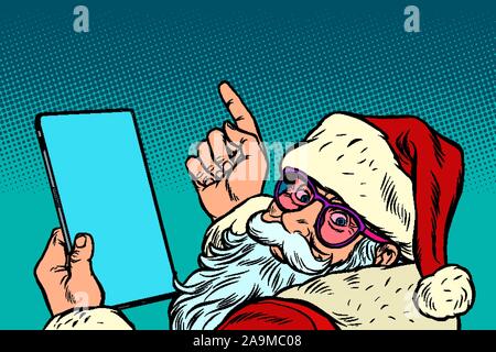 Santa Claus mit einem Tablet-PC. Neues Jahr und Weihnachten online Vertriebskonzept Stock Vektor