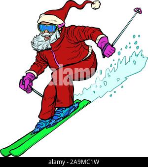 Santa Claus Charakter geht Skifahren fröhlich Weihnachten und glücklich neu Jahr Stock Vektor