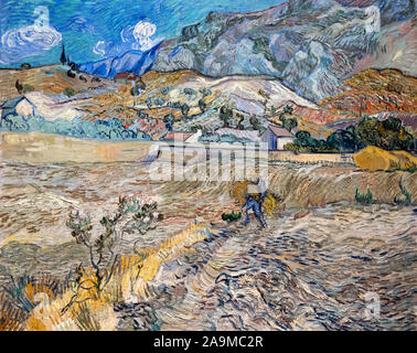 Landschaft bei Saint-Rémy (geschlossene Feld mit Bauern) von Vincent Van Gogh (1853-1890), Öl auf Leinwand, 1889 Stockfoto