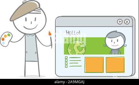Doodle Strichmännchen: Künstlerische Gestaltung einer Website Stock Vektor