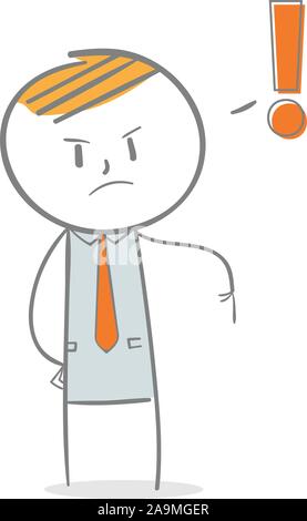 Doodle Strichmännchen: Geschäftsmann mit Ausrufezeichen Stock Vektor