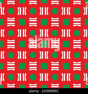 Weihnachten Muster mit geometrischen Formen. Grün, Rot, Schwarz und Weiß nahtlose Design. Neues Jahr Hintergrund. - Vektor Stock Vektor