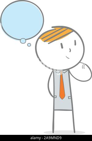 Doodle Strichmännchen Unternehmen: ein Mann thingking mit Sprechblase über seinem Kopf Stock Vektor