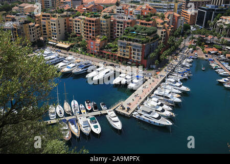 Luftaufnahme Hafen von Fontvieille in Monaco Stockfoto