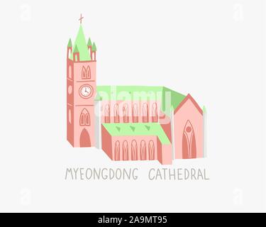 Abbildung: Myeongdong Cathedral in Seoul, Südkorea Stock Vektor