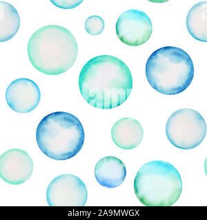 Farbige Aquarell kreisen. Nahtlose Muster. Blauen blasen. Handgezeichnete Abbildung Stockfoto