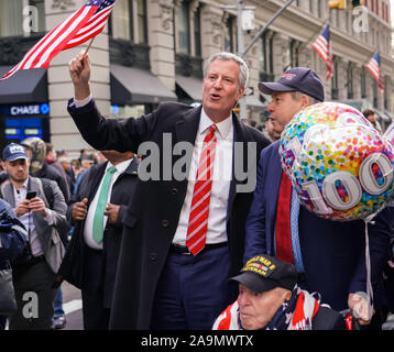 100. Jährliche Veteran's Day Parade in New York, 11. November 2019 - Bürgermeister Bill de Blasio Stockfoto