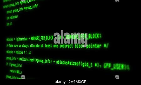 Bildschirm mit hacking Programmcode. Hackerangriff auf Bildschirm erkannt. Stockfoto