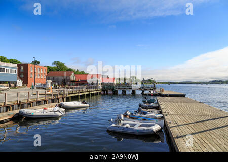 Hafen mit Booten und Dock im Sommer, Castine, Maine, New England, USA Stockfoto