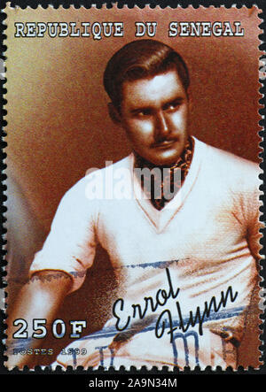 Errol Flynn auf Briefmarke Stockfoto