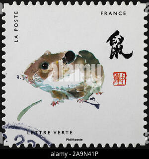 Malerei der Ratte der chinesischen Tierkreis auf Briefmarke Stockfoto