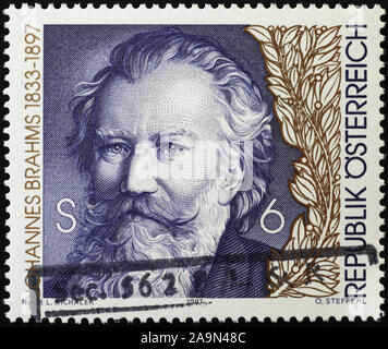 Portrait des Komponisten Brahms auf Österreichische Briefmarke Stockfoto