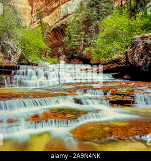 Erzengel-Kaskaden auf linke Gabel North Creek im Zion Nationalpark, utah Stockfoto