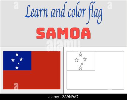 Samoa Flagge Malbuch Seiten für Lernen und Bildung. die ursprünglichen Farben, Anteil. Vector Illustration, Länder gesetzt. Stock Vektor