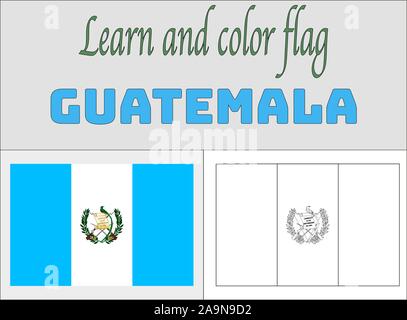 Amerikanische Guatemala. Nationalflagge Malbuch Seiten für Lernen und Bildung. Die ursprünglichen Farben und Proportion. Vector Illustration, von eingestellt Stock Vektor