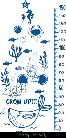 Kinder höhe Lineal mit Meer Tiere für Wandtattoos, wandaufklebern-Vektor Stock Vektor