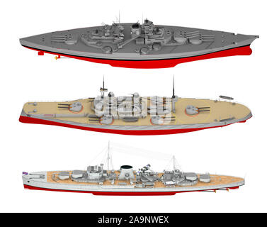 Eingestellt von Kriegsschiffen isoliert auf Weiss. 3D-Rendering Stockfoto