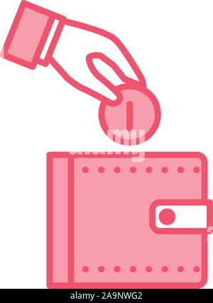 Hand drücken Coin wallet Money Line und füllen Stock Vektor