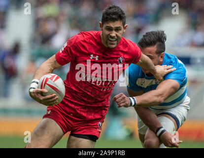 Twickenham, Surrey, Vereinigtes Königreich. Kanadier, Justin DOUGLAS, während die Schale Viertel Finale, Agentina vs Kanada, an der "2017 HSBC London Rugby Sevens", Sonntag, 21.05.2017, RFU. Twickenham Stadium, England [Pflichtfeld Credit Peter SPURRIER/Intersport Bilder] Stockfoto