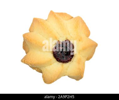 Hausgemachte Cookies mit Stau auf weißem Hintergrund Draufsicht isoliert Stockfoto