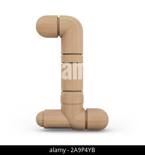 Nummer 1. Digital signieren. Holz- futuristischen Font. Geschnitzte Alphabet 3D-Rendering Stockfoto