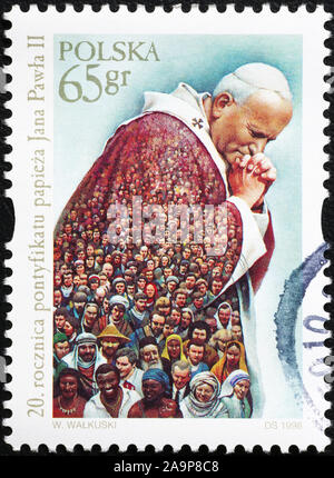 Papst Johannes Paul II. auf dem polnischen Stempel Stockfoto