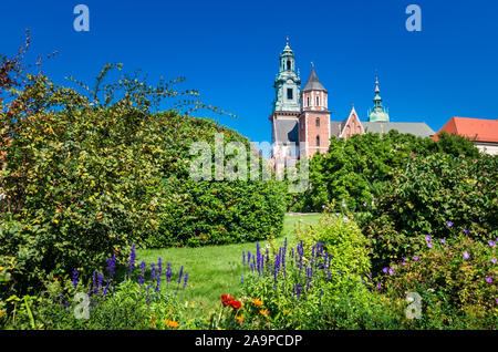 Schloss Wawel in Krakau, Polen. Basilika St. Stanislaw und Vaclav oder Wawel Kathedrale auf dem Wawel Hill. Stockfoto