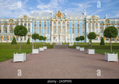 ST. PETERSBURG, Russland - Juli 10, 2015: Fassade des Catherine Palace an einem sonnigen Juli morgen. Tsarskoye Selo Stockfoto