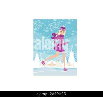 Winter Eislaufen Mädchen, Abbildung Stock Vektor